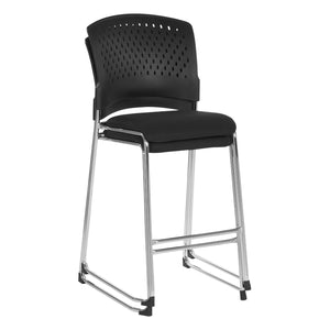 Tall Stacking Visitor’s Chair with Ventilated Plastic Back and FreeFlex® II Coal Padded Fabric Seat with Silver EPD Finish Sled Base, 23-Pack with Dolly