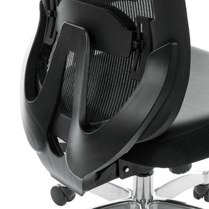 Black Vertical Mesh Back Manager's Chair with Black Bonded Leather Seat, Height Adjustable Lumbar Support, Height Adjustable Padded Arms and Polished Aluminum Base