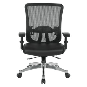 Black Vertical Mesh Back Manager's Chair with Black Bonded Leather Seat, Height Adjustable Lumbar Support, Height Adjustable Padded Arms and Polished Aluminum Base