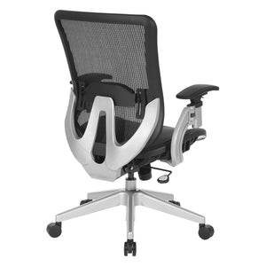 Black Vertical Mesh Seat and Back Manager's Chair with Height Adjustable Lumbar Support, Height Adjustable Padded Arms and Silver Angled Nylon Base