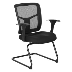 ProGrid® Mesh Back Visitor’s Chair with Arms and Sled Base, Padded Fabric Seat