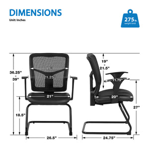 ProGrid® Mesh Back Visitor’s Chair with Arms and Sled Base, Black Dillon Seat