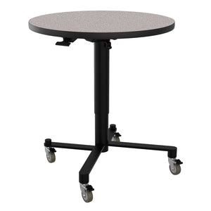 Adjustable Height Round Mobile Nesting Café Table, Particleboard Core, High Pressure Laminate Top with T-Mold Edge