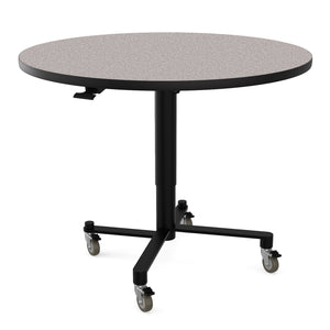 Adjustable Height Round Mobile Nesting Café Table, Particleboard Core, High Pressure Laminate Top with T-Mold Edge