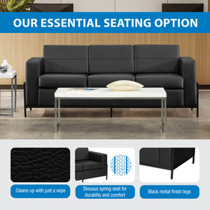 Arctic Sofa with Dual USB and USB-C Charging Stations, Black Faux Leather Upholstery