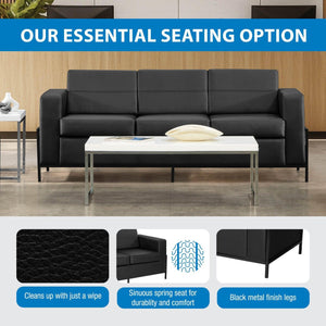 Arctic Sofa with Dual USB and USB-C Charging Stations, Black Faux Leather Upholstery