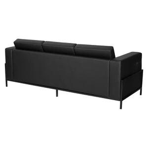 Arctic Sofa with Dual USB and USB-C Charging Stations, Black Faux Leather Upholstery