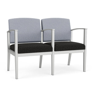 Amherst Steel Collection Reception Seating, 2 Seats with Center Arm, Designer Fabric Upholstery, FREE SHIPPING