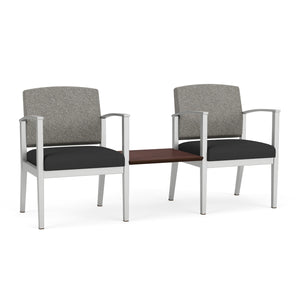Amherst Steel Collection Reception Seating, 2 Chairs with Connecting Center Table, Standard Fabric Upholstery, FREE SHIPPING