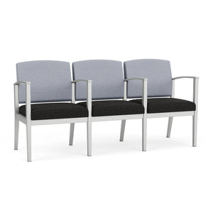 Amherst Steel Collection Reception Seating, 3 Seats with Center Arms, Designer Fabric Upholstery, FREE SHIPPING