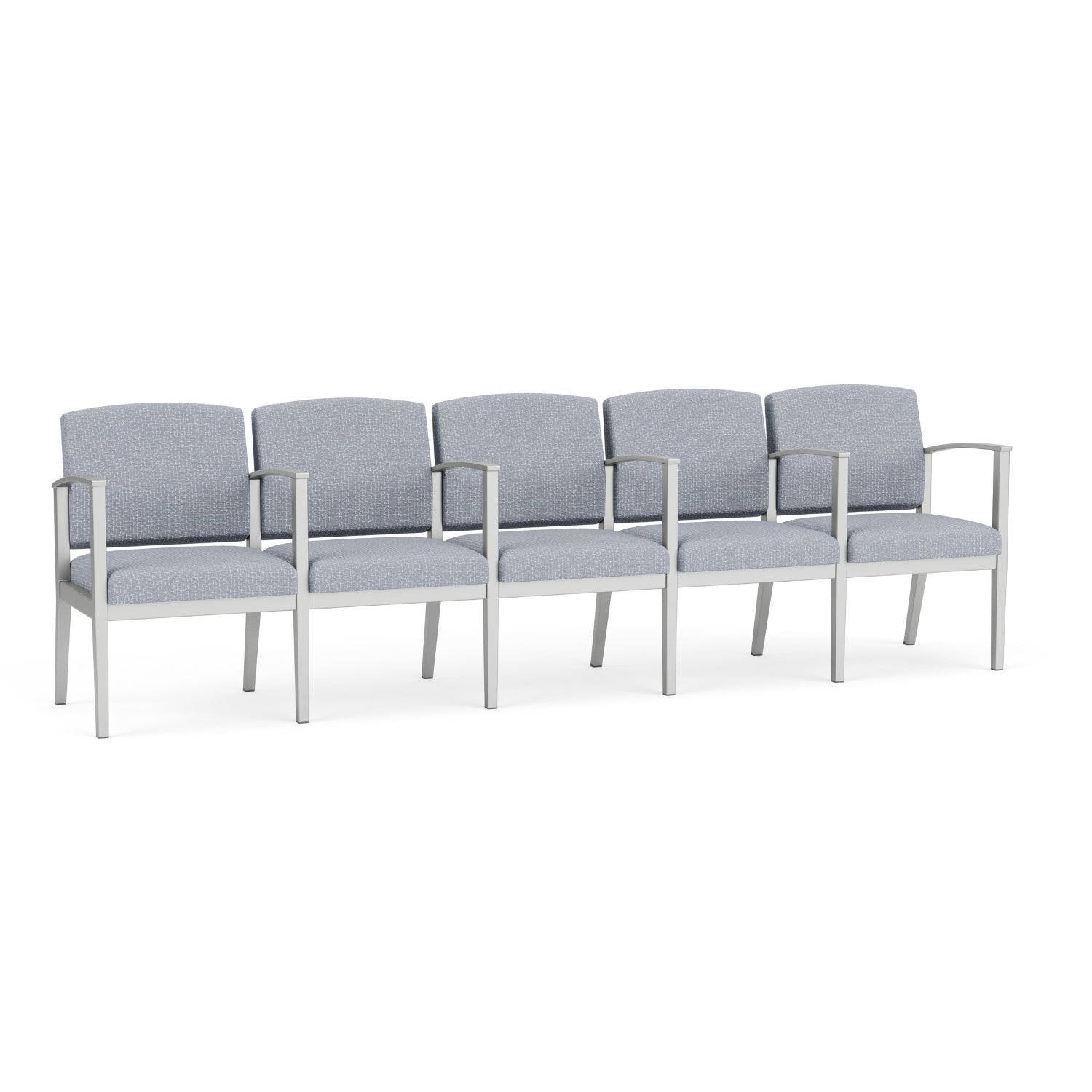 Amherst Steel Collection Reception Seating, 5 Seats with Center Arms, Designer Fabric Upholstery, FREE SHIPPING