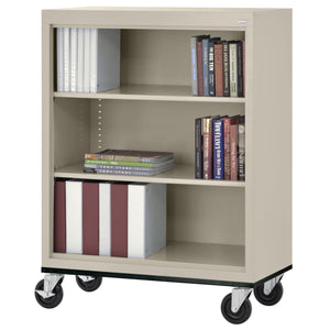 Elite Series Welded Steel Mobile 3-Shelf Mobile Bookcase, 2 Adjustable Shelves and Bottom Shelf, 36" W x 18" D x 42" H