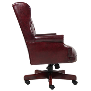 Traditional Wingback Executive Chair with Oxblood Caressoft Vinyl Upholstery