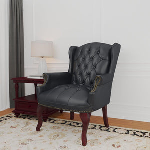 Traditional Wingback Guest Chair with Black Caressoft Vinyl Upholstery