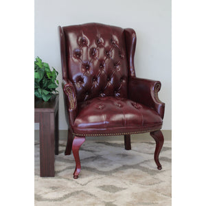 Traditional Wingback Guest Chair with Oxblood Caressoft Vinyl Upholstery