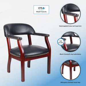 Traditional Captain's Guest Chair with Black Caressoft Vinyl Upholstery