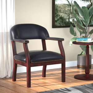 Traditional Captain's Guest Chair with Black Caressoft Vinyl Upholstery
