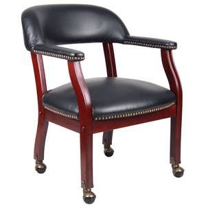 Traditional Captain's Guest Chair with Casters, Black Caressoft Vinyl Upholstery