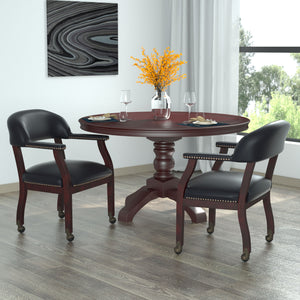 Traditional Captain's Guest Chair with Casters, Black Caressoft Vinyl Upholstery