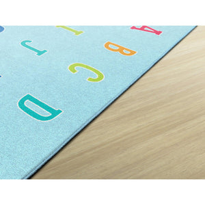 Schoolgirl Style Alphabet On Blue Criss Cross Rugs