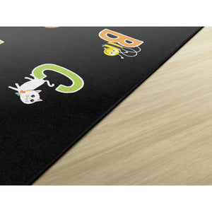 Schoolgirl Style Alphabet Pictures On Black Criss Cross Applesauce Rug, 7'6" x 12' Rectangle