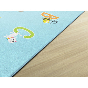 Schoolgirl Style Alphabet Picture On Blue Criss Cross Applesauce Rug, 7'6" x 12' Rectangle