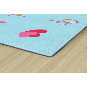 Schoolgirl Style Alphabet Picture On Blue Criss Cross Applesauce Rug, 7'6" x 12' Rectangle