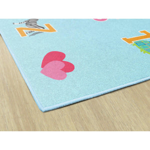 Schoolgirl Style Alphabet Picture On Blue Criss Cross Applesauce Rug, 7'6" x 12' Rectangle