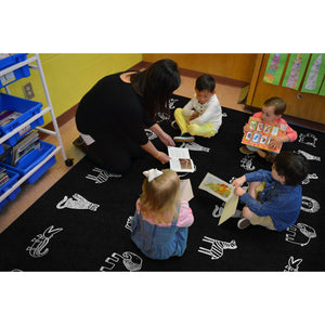 Schoolgirl Style Black & White Safari Animals Criss Cross Applesauce Rug, 7'6" x 12' Rectangle