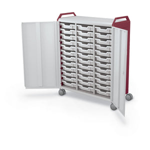 Compass Maxi H3 Mobile Makerspace Tray Cabinet with Doors and Handles, (36) 3" Trays