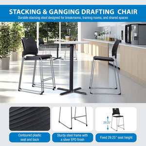Tall Stacking and Ganging Chair with Plastic Seat and Back and Silver EPD Finish Frame, 2-Pack