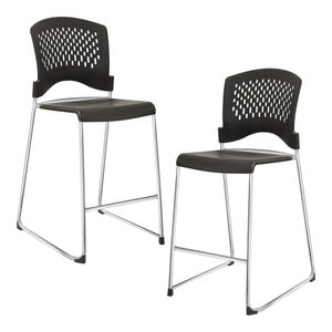 Tall Stacking Chair with Black Plastic Seat and Back and Silver EPD Finish Frame, 2-Pack