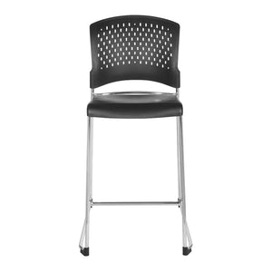 Tall Stacking Chair with Black Plastic Seat and Back and Silver EPD Finish Frame, 4-Pack