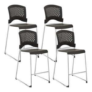Tall Stacking Chair with Black Plastic Seat and Back and Silver EPD Finish Frame, 4-Pack