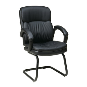 Leather Executive Visitors Chair with Padded Arms and Sled Base