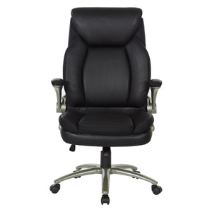 Big & Tall Executive Leather Chair with Padded Flip Arms and Titanium Base