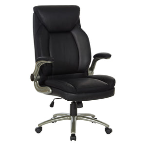 Big & Tall Executive Leather Chair with Padded Flip Arms and Titanium Base