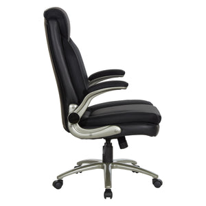 Big & Tall Executive Leather Chair with Padded Flip Arms and Titanium Base