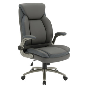 Big & Tall Executive Leather Chair with Padded Flip Arms and Titanium Base