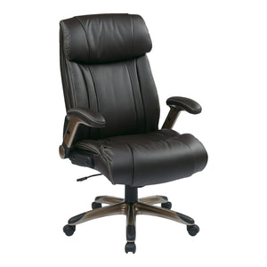 Executive Leather Chair with Adjustable Padded Flip Arms and Coated Nylon Base