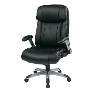 Executive Leather Chair with Adjustable Padded Flip Arms and Coated Nylon Base