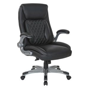 Leather Executive Chair with Padded Flip Arms and Nylon Coated Base