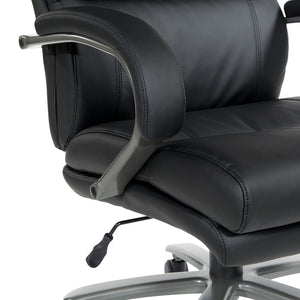 Black Leather Big & Tall Executive Chair with Padded Loop Arms and Titanium Base