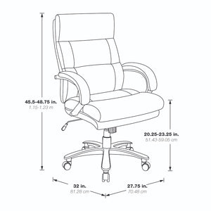 Black Leather Big & Tall Executive Chair with Padded Loop Arms and Titanium Base