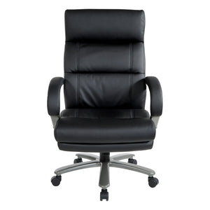 Black Leather Big & Tall Executive Chair with Padded Loop Arms and Titanium Base
