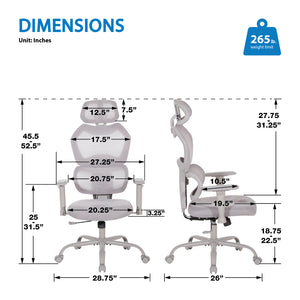 High-Back Manager's Chair with Headrest, Grey Mesh Back with Grey Fabric Seat