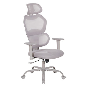 High-Back Manager's Chair with Headrest, Grey Mesh Back with Grey Fabric Seat