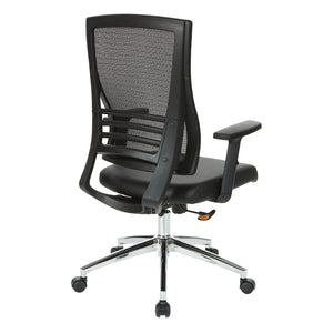 Black Breathable Mesh Back Manager's Chair with Bonded Leather Seat and Padded Adjustable Arms, 2-to-1 Synchro-Tilt Control, Chrome Base