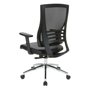 Black Breathable Mesh Back Manager's Chair with Bonded Leather Seat and Padded Adjustable Arms, 2-to-1 Synchro-Tilt Control, Chrome Base