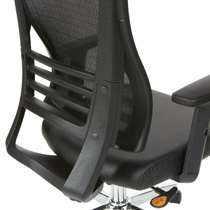 Black Breathable Mesh Back Manager's Chair with Bonded Leather Seat and Padded Adjustable Arms, 2-to-1 Synchro-Tilt Control, Chrome Base